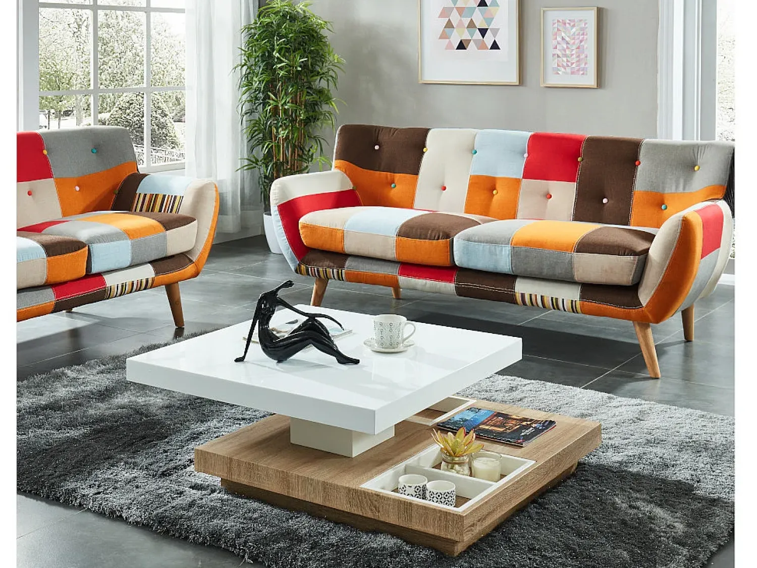 Mesa De Centro*Vente-unique Mesa de centro FAUSTO - Tampo giratório - MDF lacado bicolor Natural claro / Branco