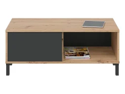 Mesa De Centro|Calicosy Mesa de centro fixa Brooklyn em carvalho Nodi e cinza antracite estilo industrial Preto / Natural claro