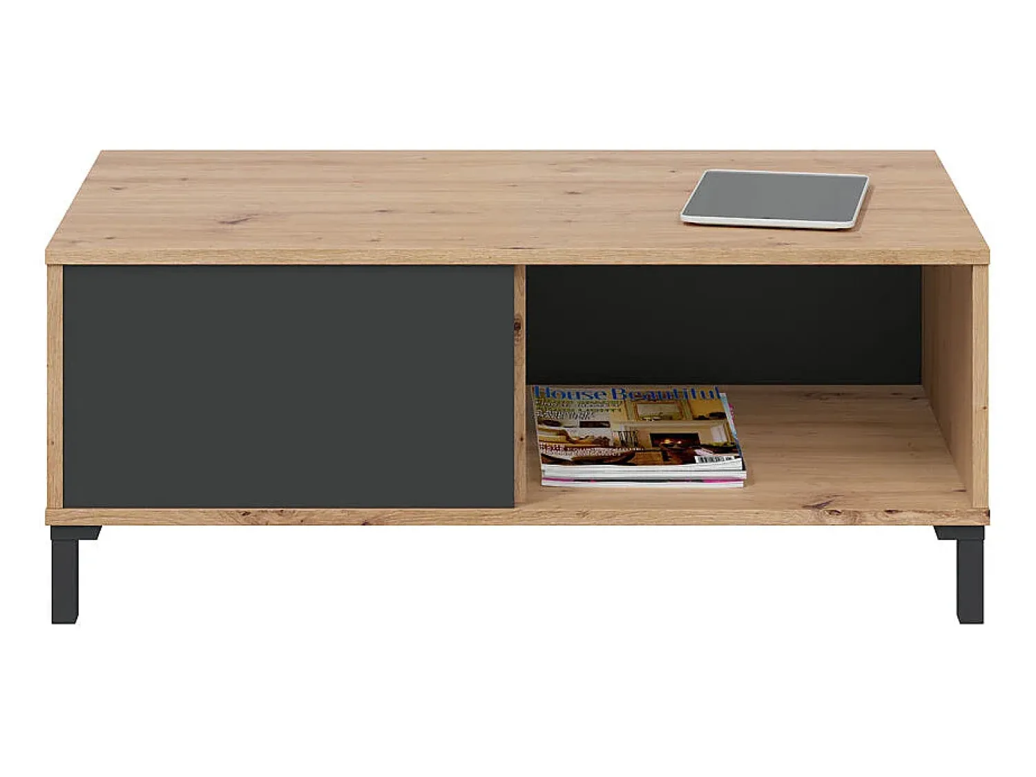 Mesa De Centro|Calicosy Mesa de centro fixa Brooklyn em carvalho Nodi e cinza antracite estilo industrial Preto / Natural claro