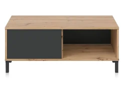 Mesa De Centro|Calicosy Mesa de centro fixa Brooklyn em carvalho Nodi e cinza antracite estilo industrial Preto / Natural claro