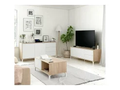 Mesa De Centro*Loungitude Mesa de centro fixa Brooklyn, carvalho canadense/branco Artik, 40x50x50 cm Natural claro / Branco