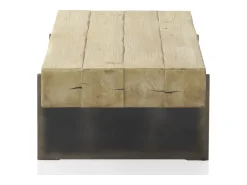 Mesa De Centro* Mesa de centro folheada a abeto com pés lacados a metal Castanho