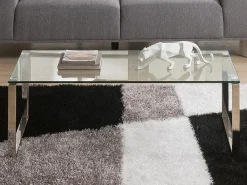 Vente-unique Mesa de centro FREYA com design exclusivo em vidro temperado e metal cromado.^ Mesa De Centro