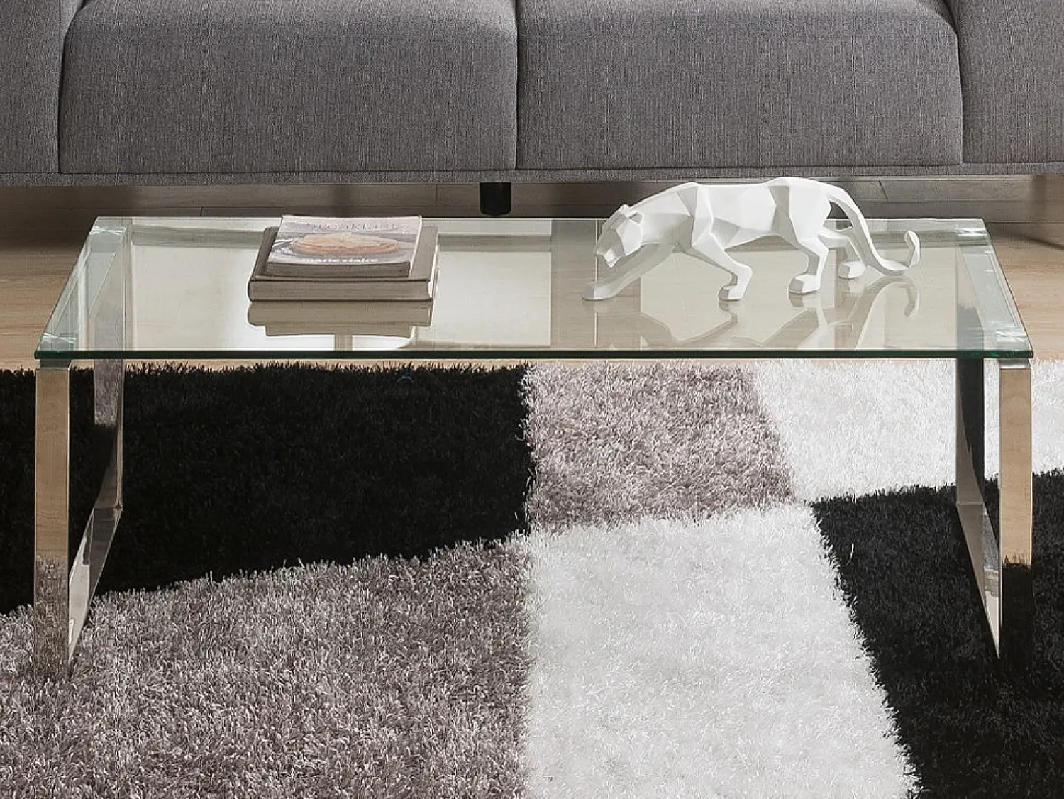 Vente-unique Mesa de centro FREYA com design exclusivo em vidro temperado e metal cromado.^ Mesa De Centro
