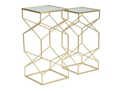 Dmora Mesa de centro George, Mesa de centro baixa, Porta-revistas para sofá, Estante de sala, Ouro, 32x32 h68 cm Dourado