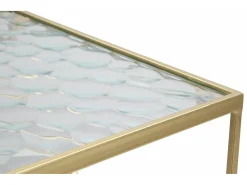 Dmora Mesa de centro George, Mesa de centro baixa, Porta-revistas para sofá, Estante de sala, Ouro, 32x32 h68 cm Dourado