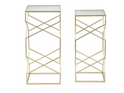 Dmora Mesa de centro George, Mesa de centro baixa, Porta-revistas para sofá, Estante de sala, Ouro, 32x32 h68 cm Dourado