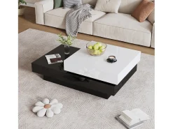 Mesa De Centro|Merax Mesa de centro giratória - 103 x 60 x 35,5 - mesa de centro dupla camada - aglomerado - Preto