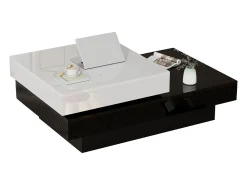 Mesa De Centro|Merax Mesa de centro giratória - 103 x 60 x 35,5 - mesa de centro dupla camada - aglomerado - Preto