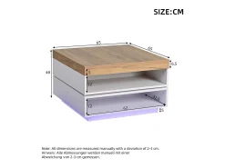 Merax Mesa de centro giratória 360° - 65 x 65 x 40 cm - com LEDs + espaço de armazenamento - MDF - + Natural^ Mesa De Centro