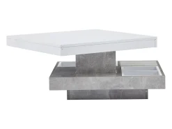 Mesa De Centro|Hauss Spole Mesa de centro giratória branca com espaço de arrumação, tampo lacado brilhante com efeito mármore. Branco
