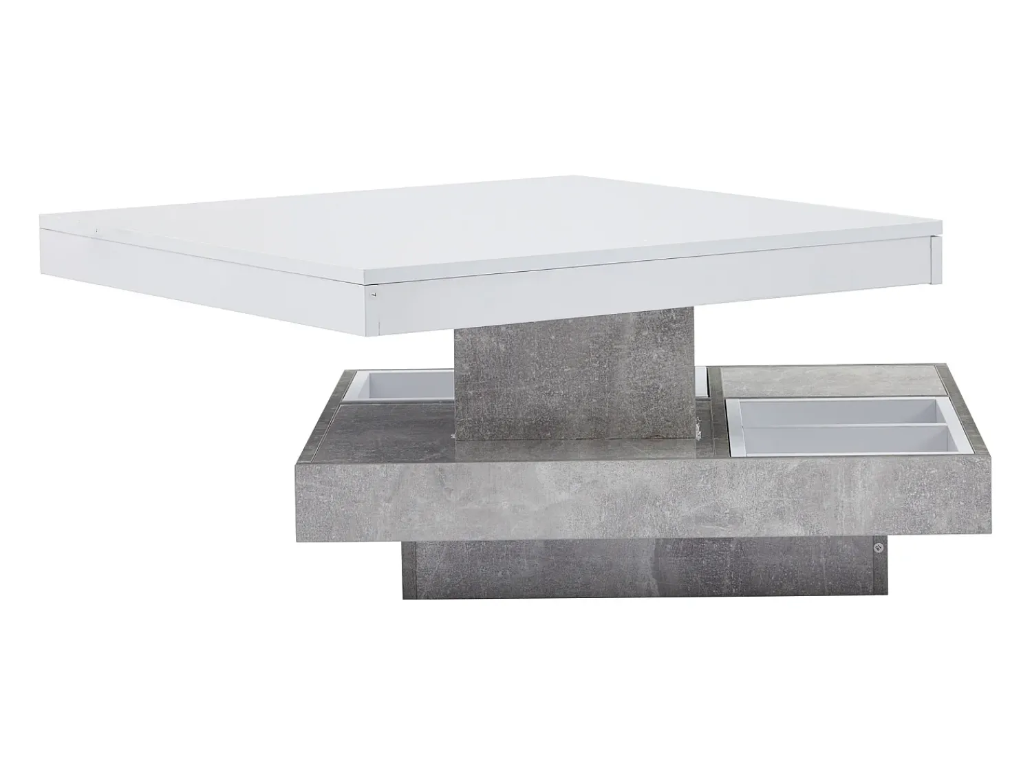 Mesa De Centro|Hauss Spole Mesa de centro giratória branca com espaço de arrumação, tampo lacado brilhante com efeito mármore. Branco