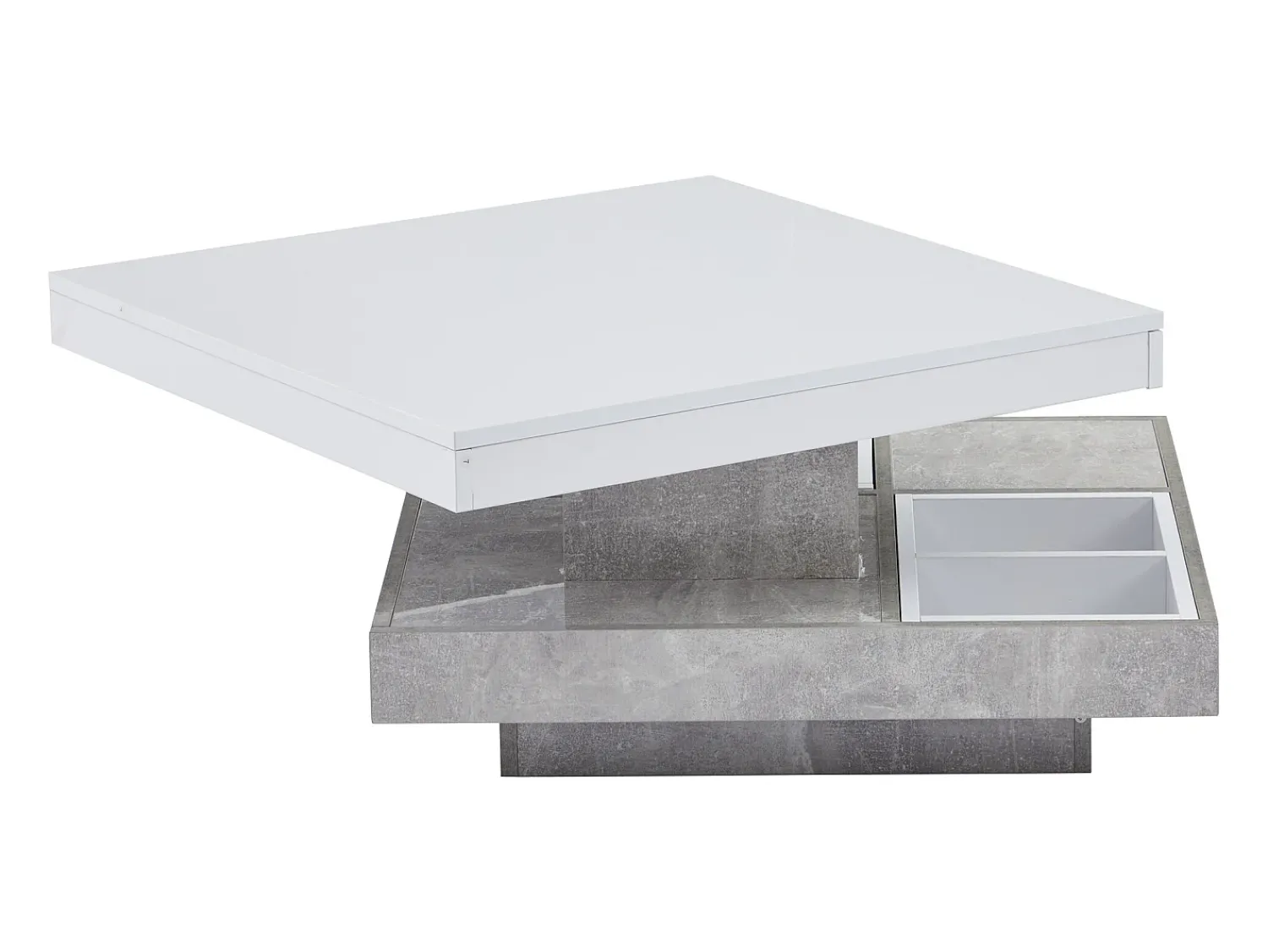 Mesa De Centro|Hauss Spole Mesa de centro giratória branca com espaço de arrumação, tampo lacado brilhante com efeito mármore. Branco