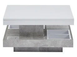 Mesa De Centro|Hauss Spole Mesa de centro giratória branca com espaço de arrumação, tampo lacado brilhante com efeito mármore. Branco