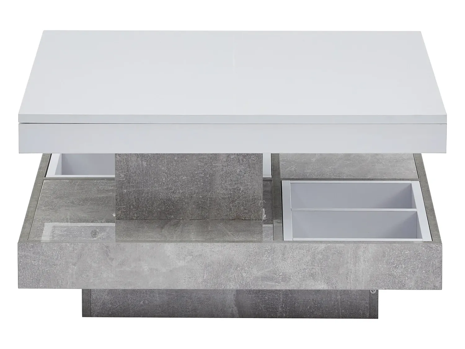 Mesa De Centro|Hauss Spole Mesa de centro giratória branca com espaço de arrumação, tampo lacado brilhante com efeito mármore. Branco