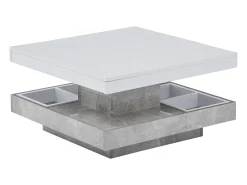 Mesa De Centro|Hauss Spole Mesa de centro giratória branca com espaço de arrumação, tampo lacado brilhante com efeito mármore. Branco