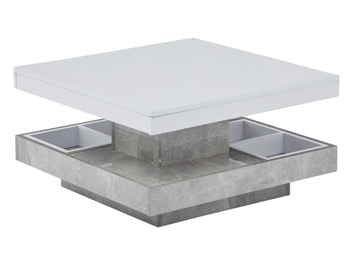Mesa De Centro|Hauss Spole Mesa de centro giratória branca com espaço de arrumação, tampo lacado brilhante com efeito mármore. Branco