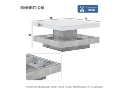 Mesa De Centro|Hauss Spole Mesa de centro giratória branca com espaço de arrumação, tampo lacado brilhante com efeito mármore. Branco