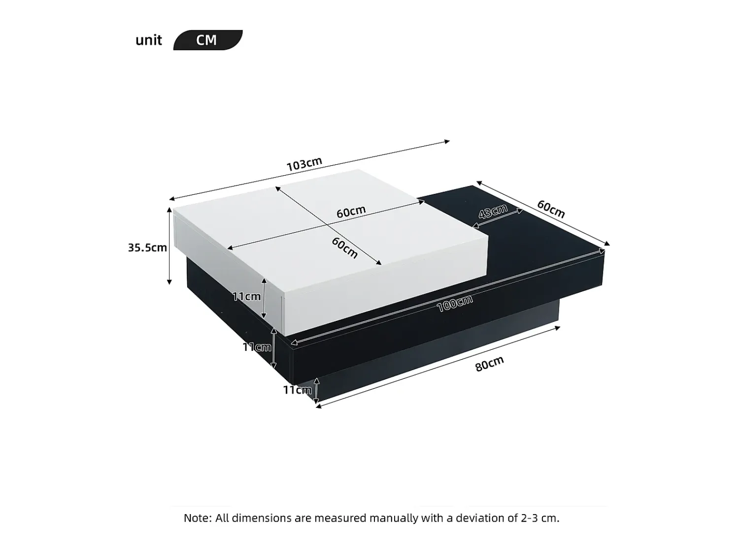 Mesa De Centro|Hauss Spole Mesa de centro giratória com 2 prateleiras abertas, branca e preta, superfície lacada Branco