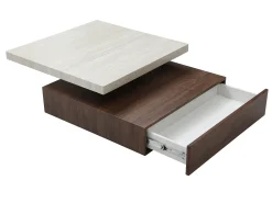 Mesa De Centro*Vente-unique Mesa de centro giratória com 1 gaveta em MDF - Efeito travertino e Natural escuro - KYRIA Natural escuro / Bege