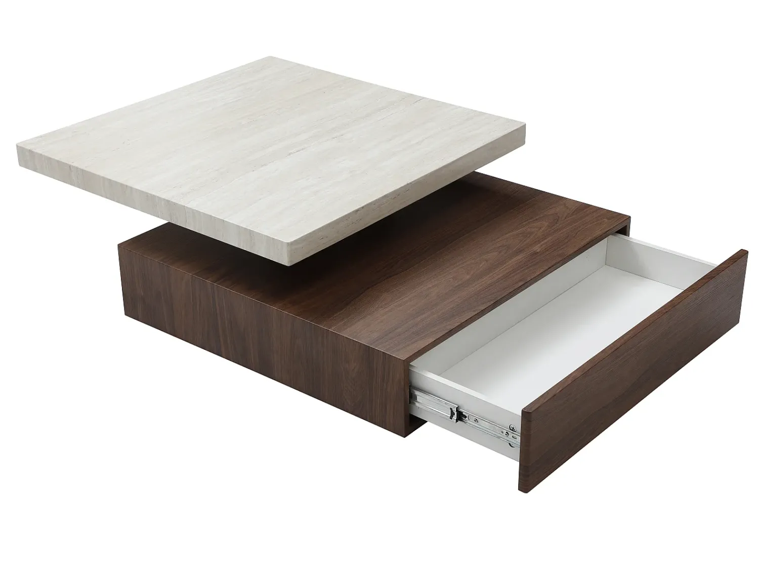 Mesa De Centro*Vente-unique Mesa de centro giratória com 1 gaveta em MDF - Efeito travertino e Natural escuro - KYRIA Natural escuro / Bege