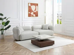 Mesa De Centro*Vente-unique Mesa de centro giratória com 1 gaveta em MDF - Efeito travertino e Natural escuro - KYRIA Natural escuro / Bege