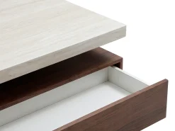 Mesa De Centro*Vente-unique Mesa de centro giratória com 1 gaveta em MDF - Efeito travertino e Natural escuro - KYRIA Natural escuro / Bege