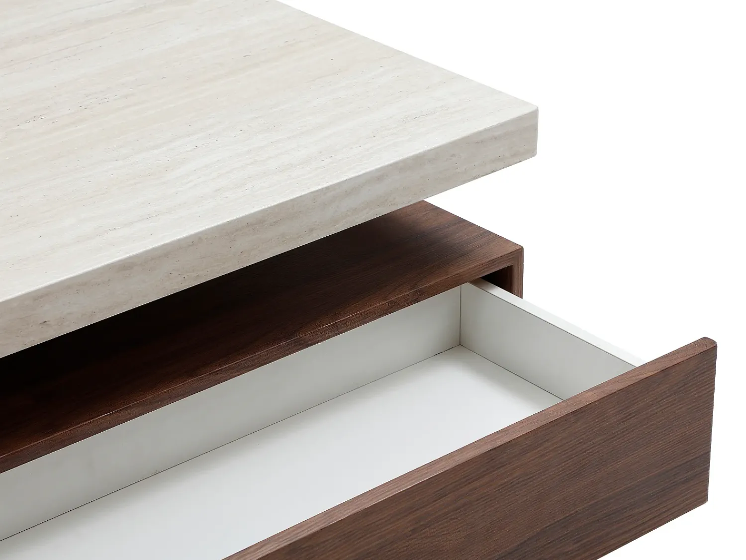 Mesa De Centro*Vente-unique Mesa de centro giratória com 1 gaveta em MDF - Efeito travertino e Natural escuro - KYRIA Natural escuro / Bege