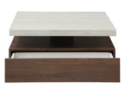 Mesa De Centro*Vente-unique Mesa de centro giratória com 1 gaveta em MDF - Efeito travertino e Natural escuro - KYRIA Natural escuro / Bege