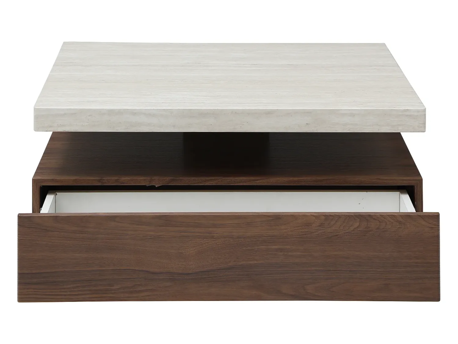 Mesa De Centro*Vente-unique Mesa de centro giratória com 1 gaveta em MDF - Efeito travertino e Natural escuro - KYRIA Natural escuro / Bege