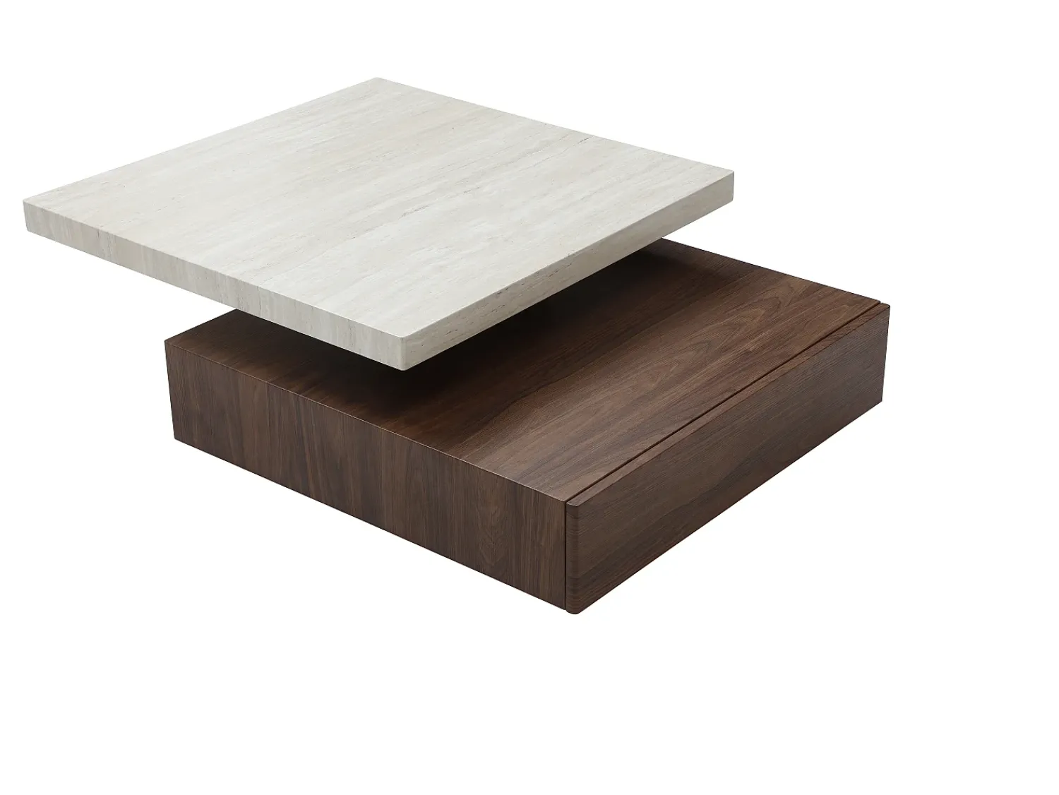 Mesa De Centro*Vente-unique Mesa de centro giratória com 1 gaveta em MDF - Efeito travertino e Natural escuro - KYRIA Natural escuro / Bege