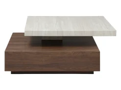 Mesa De Centro*Vente-unique Mesa de centro giratória com 1 gaveta em MDF - Efeito travertino e Natural escuro - KYRIA Natural escuro / Bege
