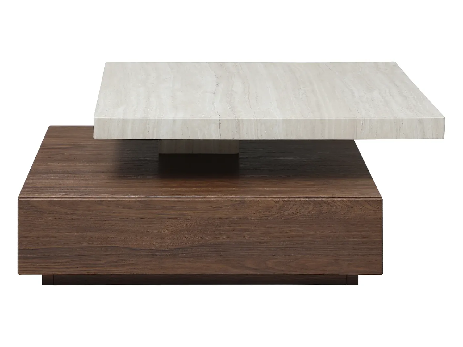 Mesa De Centro*Vente-unique Mesa de centro giratória com 1 gaveta em MDF - Efeito travertino e Natural escuro - KYRIA Natural escuro / Bege