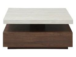 Mesa De Centro*Vente-unique Mesa de centro giratória com 1 gaveta em MDF - Efeito travertino e Natural escuro - KYRIA Natural escuro / Bege