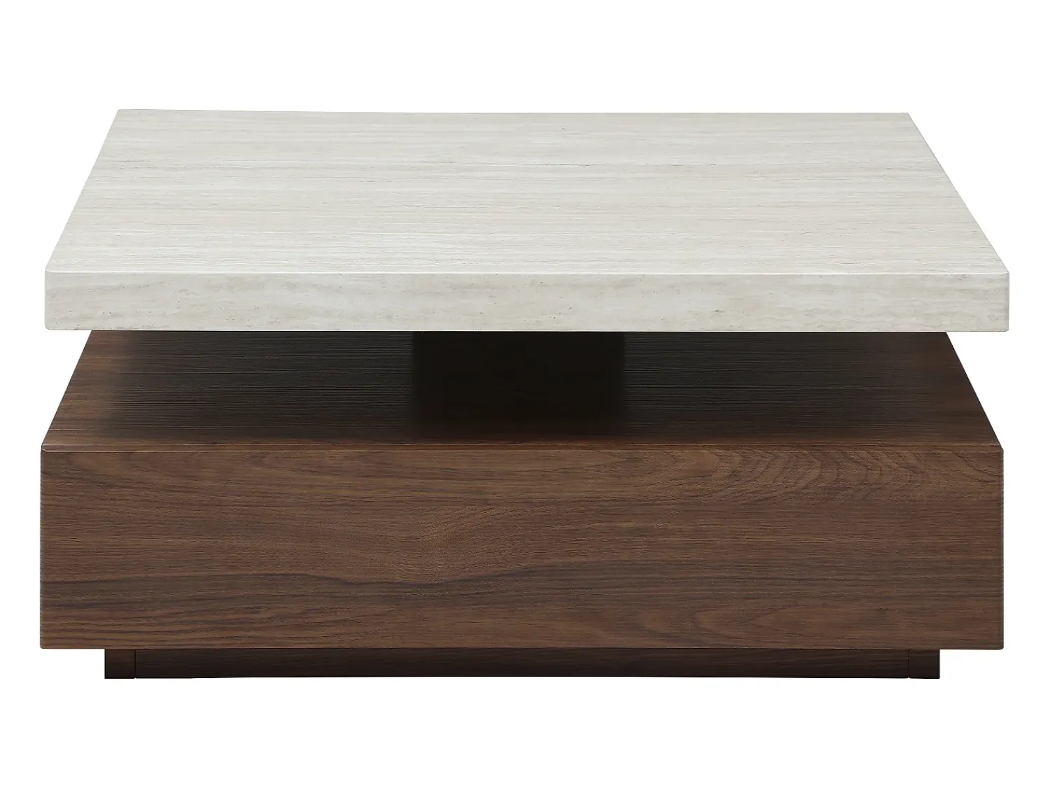 Mesa De Centro*Vente-unique Mesa de centro giratória com 1 gaveta em MDF - Efeito travertino e Natural escuro - KYRIA Natural escuro / Bege