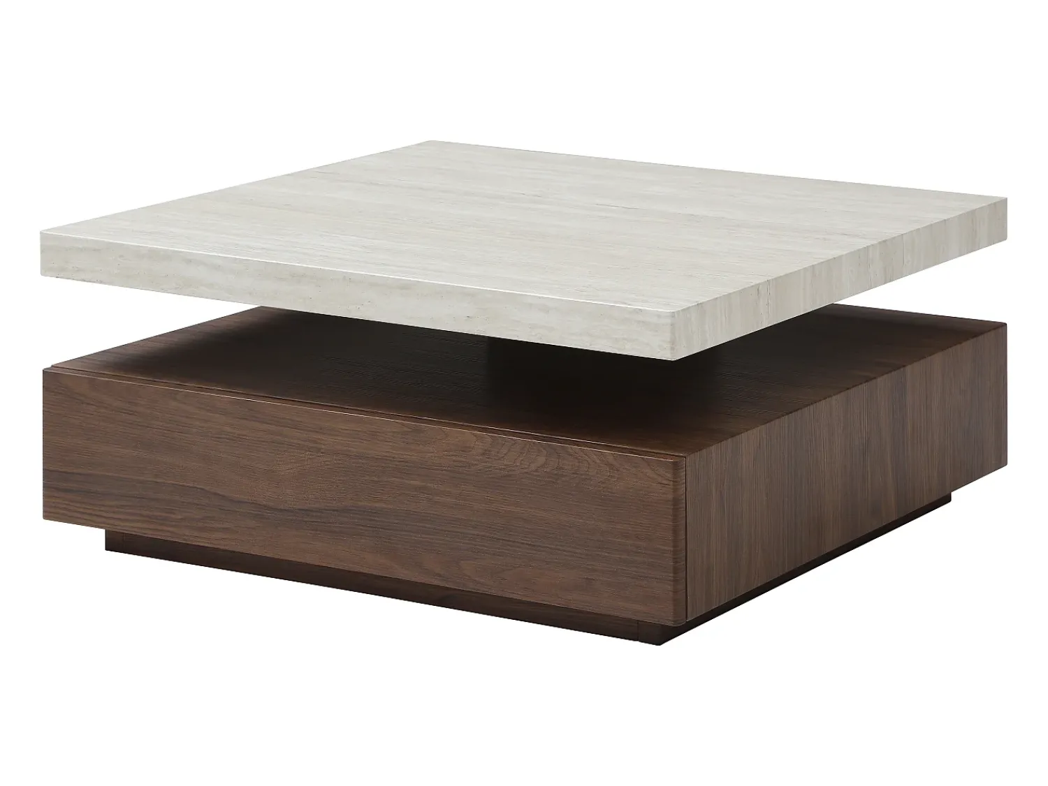 Mesa De Centro*Vente-unique Mesa de centro giratória com 1 gaveta em MDF - Efeito travertino e Natural escuro - KYRIA Natural escuro / Bege