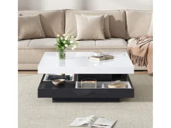 Mesa De Centro|Hauss Spole Mesa de centro giratória com espaço de arrumação, tampo lacado brilhante - e preto Branco