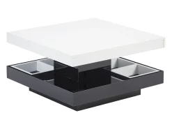 Mesa De Centro|Hauss Spole Mesa de centro giratória com espaço de arrumação, tampo lacado brilhante - e preto Branco