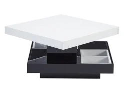Mesa De Centro|Hauss Spole Mesa de centro giratória com espaço de arrumação, tampo lacado brilhante - e preto Branco