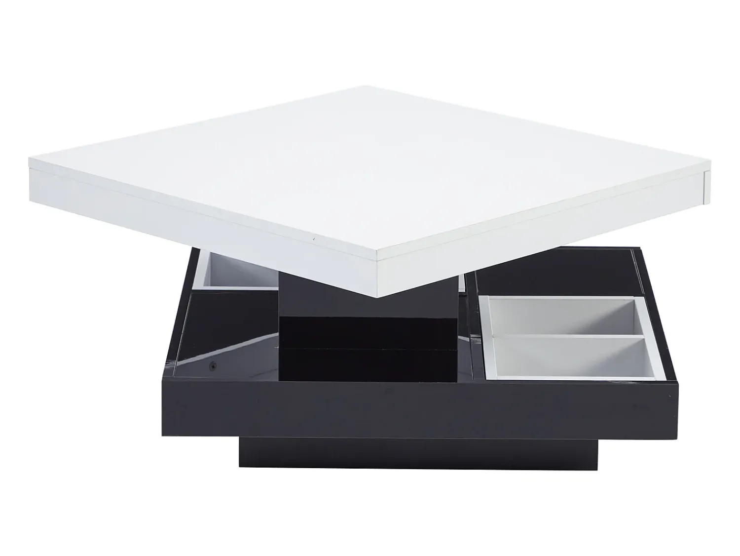 Mesa De Centro|Hauss Spole Mesa de centro giratória com espaço de arrumação, tampo lacado brilhante - e preto Branco
