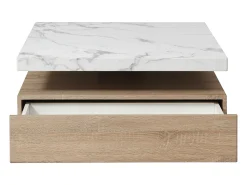 Outlet Vente-unique Mesa de centro giratória com 1 gaveta MDF efeito mármore branco e natural - KYRIA Natural claro / Branco