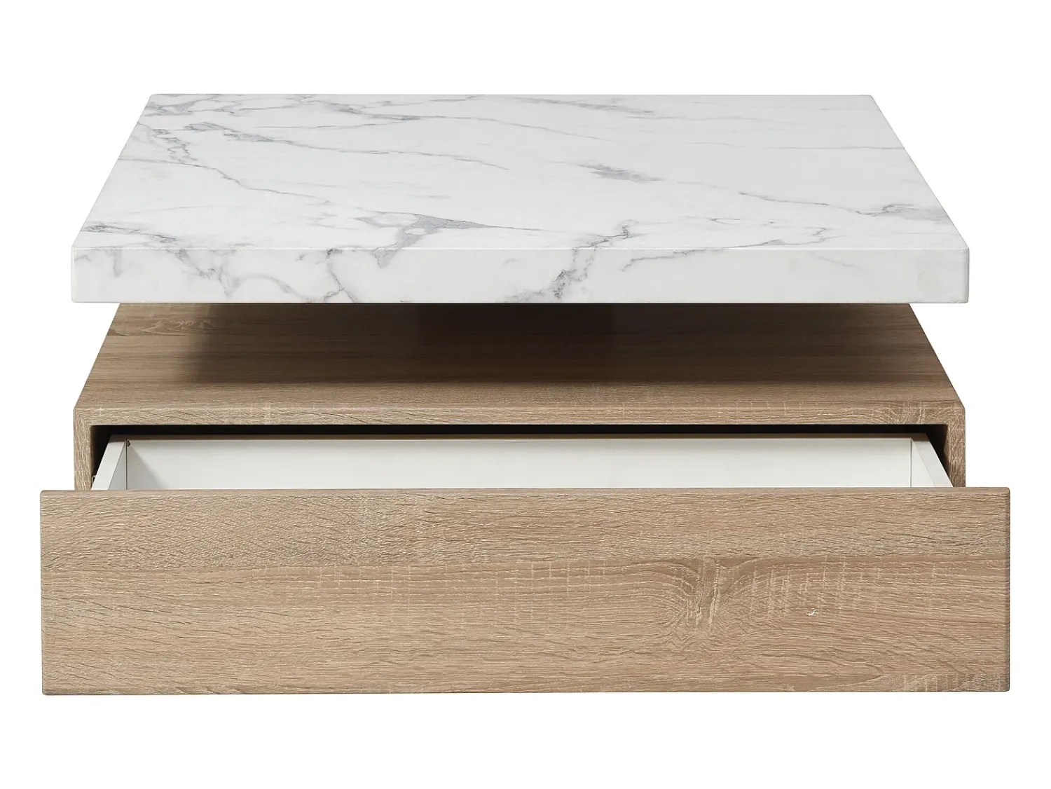 Outlet Vente-unique Mesa de centro giratória com 1 gaveta MDF efeito mármore branco e natural - KYRIA Natural claro / Branco