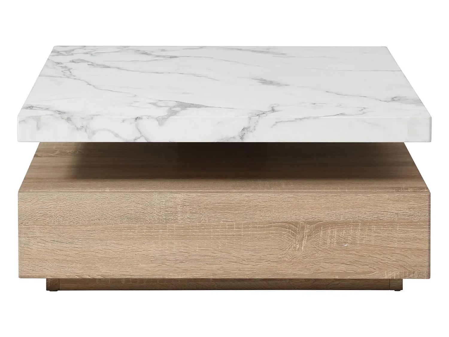 Outlet Vente-unique Mesa de centro giratória com 1 gaveta MDF efeito mármore branco e natural - KYRIA Natural claro / Branco