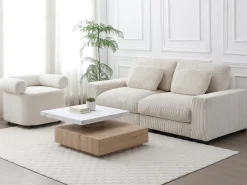 Outlet Vente-unique Mesa de centro giratória com 1 gaveta MDF efeito mármore branco e natural - KYRIA Natural claro / Branco