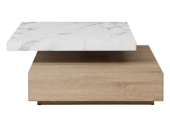 Outlet Vente-unique Mesa de centro giratória com 1 gaveta MDF efeito mármore branco e natural - KYRIA Natural claro / Branco