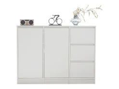 Outlet Hauss Spole Mesa de centro giratória com 2 gavetas, branca + nogueira, 60x60x38 cm Branco