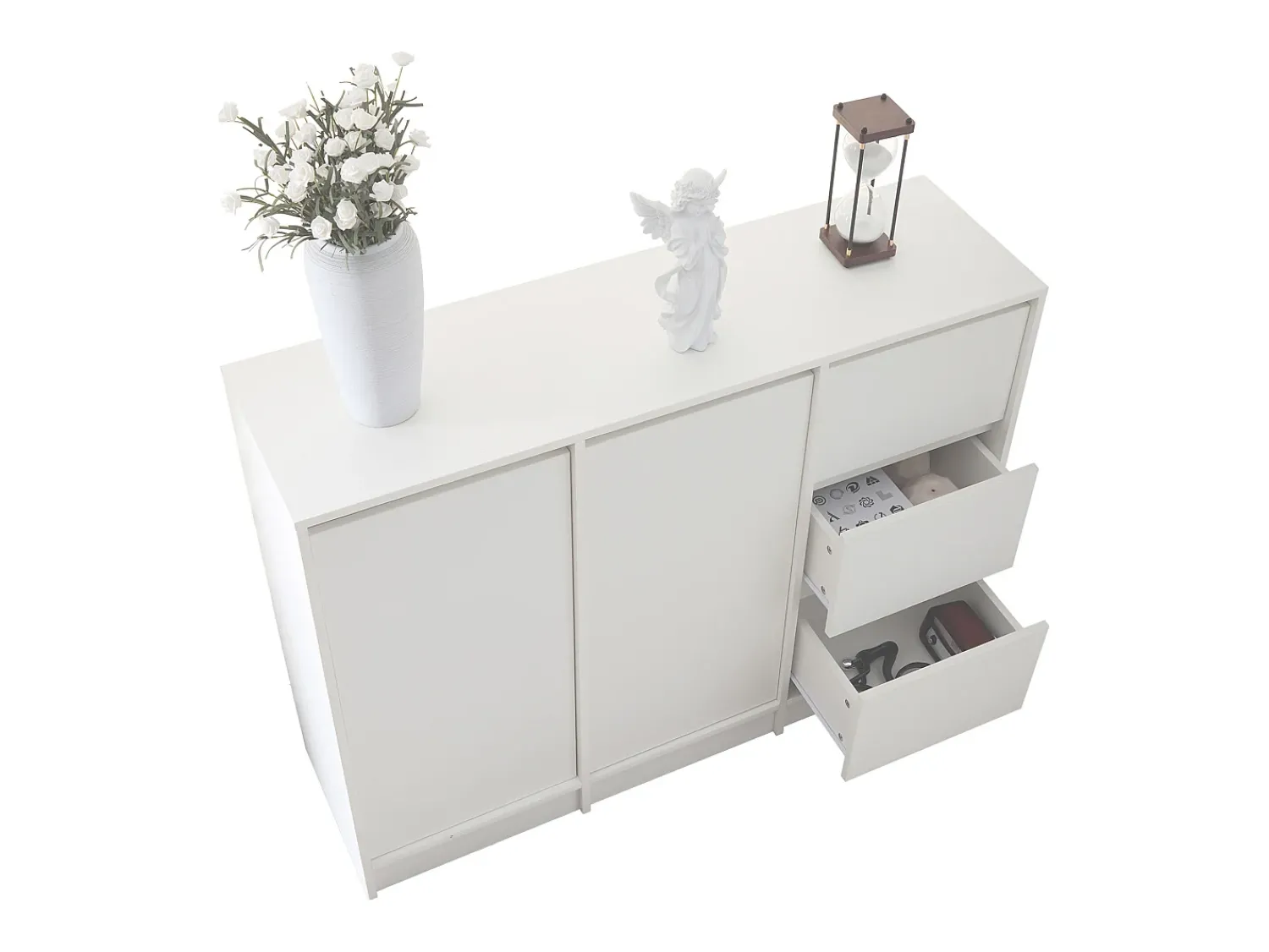 Outlet Hauss Spole Mesa de centro giratória com 2 gavetas, branca + nogueira, 60x60x38 cm Branco