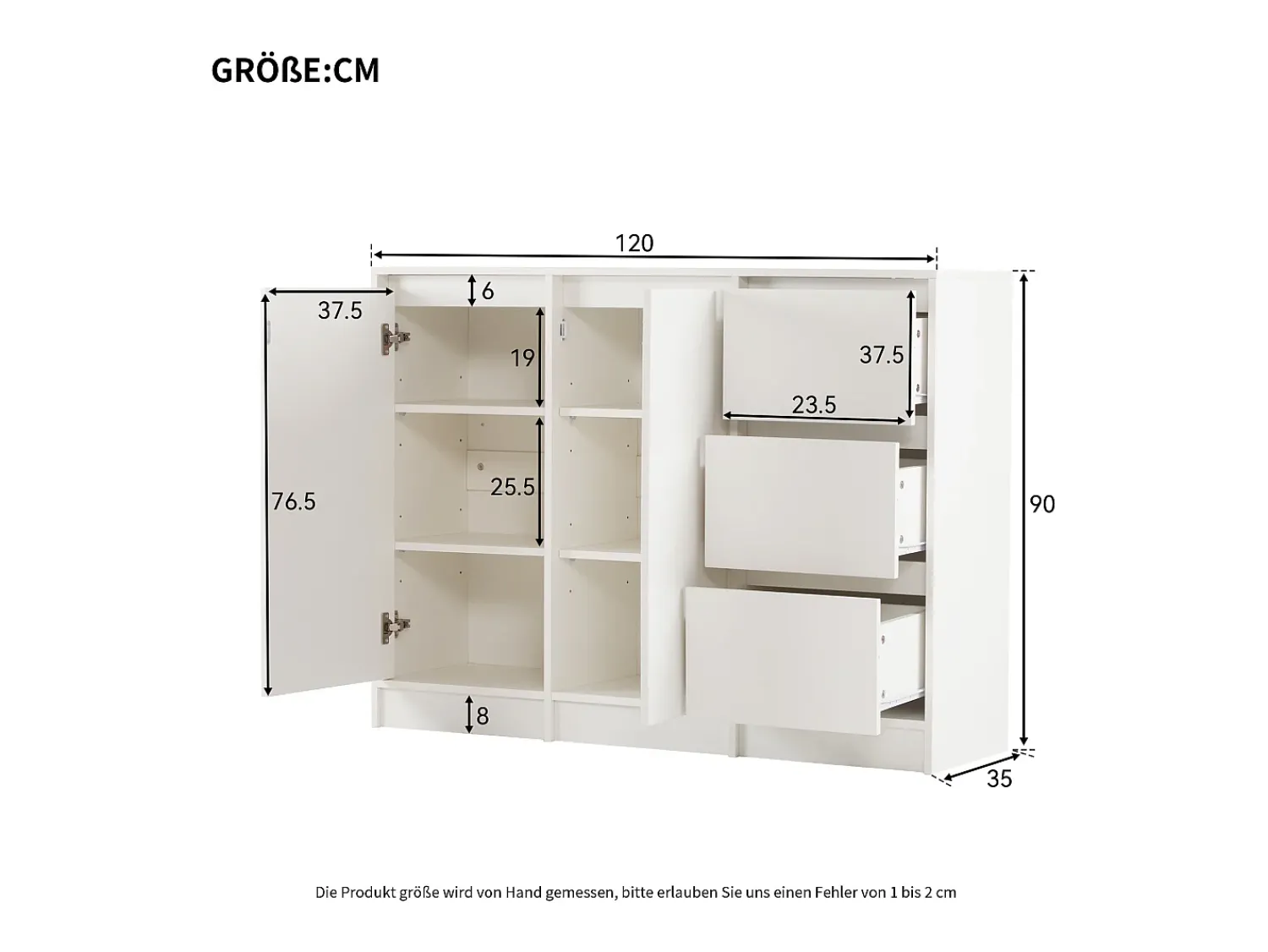 Outlet Hauss Spole Mesa de centro giratória com 2 gavetas, branca + nogueira, 60x60x38 cm Branco
