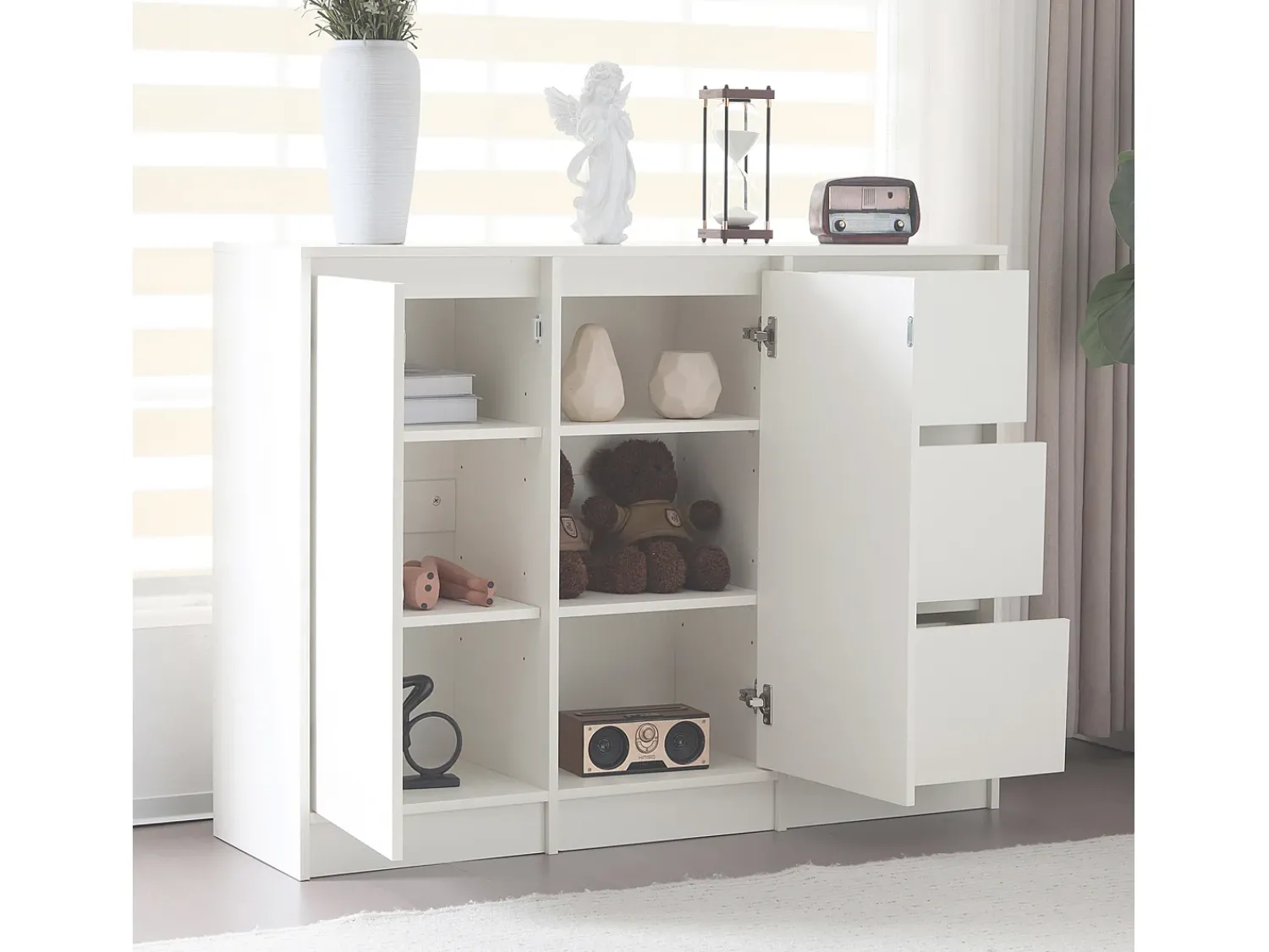 Outlet Hauss Spole Mesa de centro giratória com 2 gavetas, branca + nogueira, 60x60x38 cm Branco