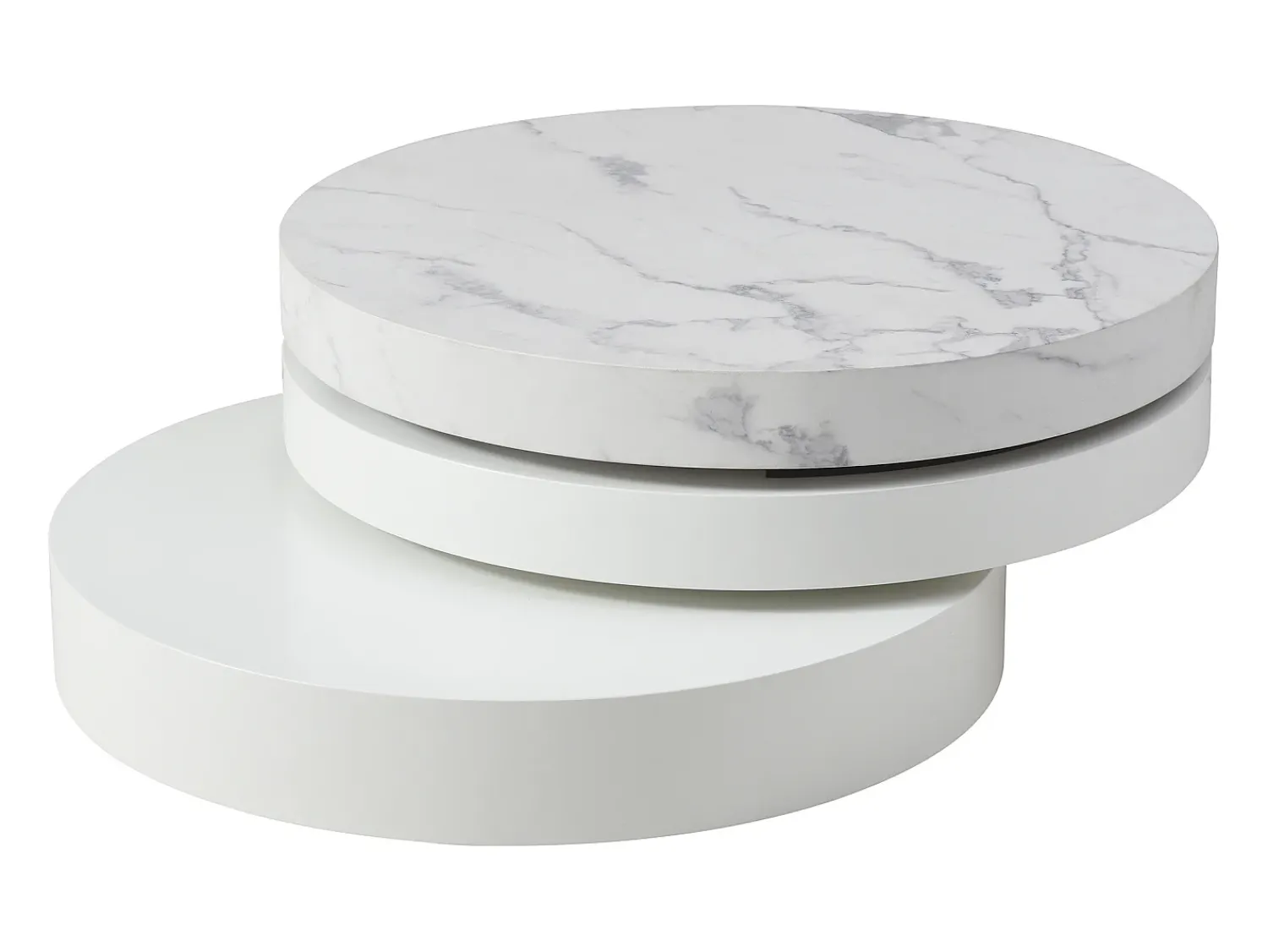 Mesa De Centro*Vente-unique Mesa de centro giratória redonda com 1 nicho MDF efeito mármore - JANITA Branco